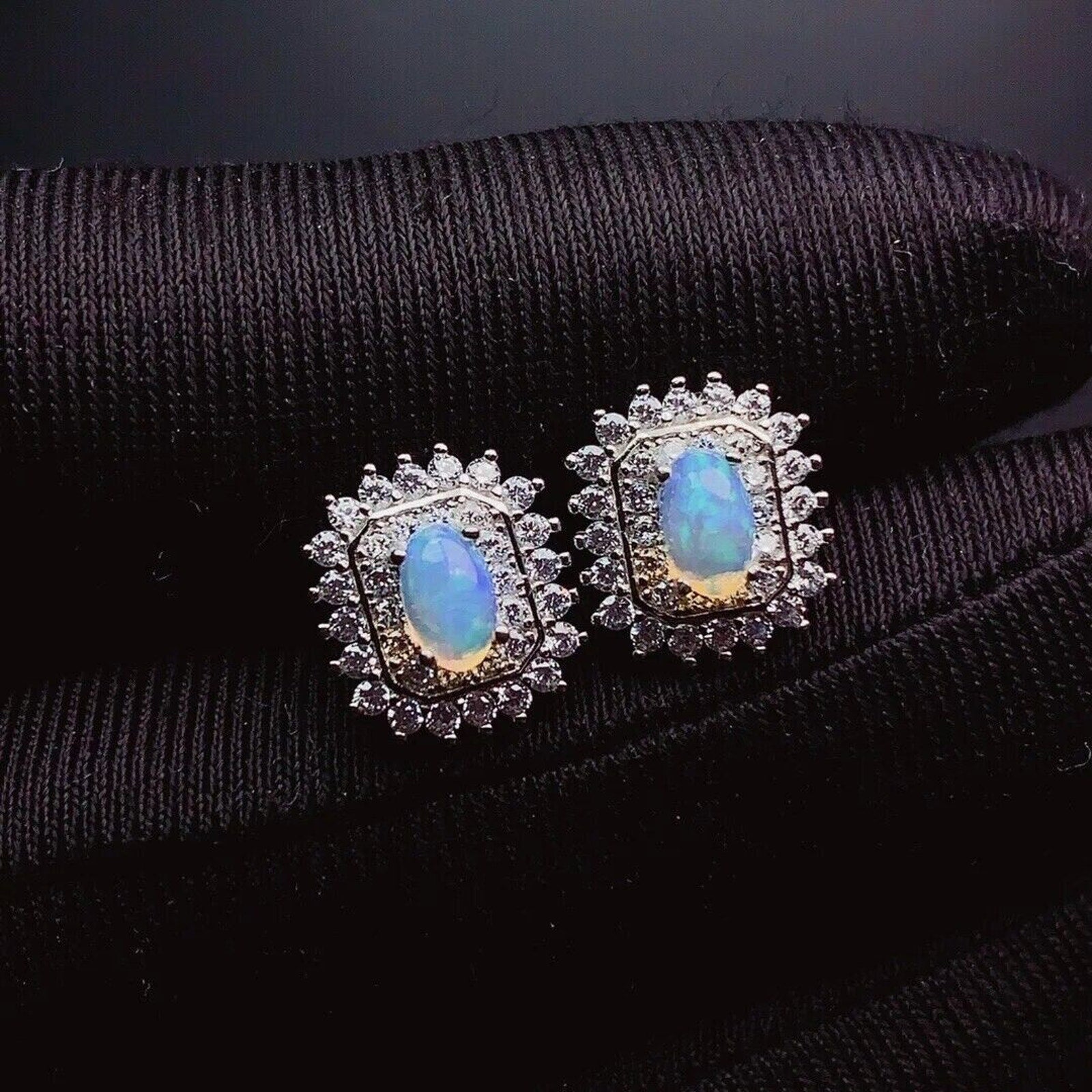 Stud Earrings Opal, Opal Gemstone Silver, Natural Opal Earrings 925 Sterling