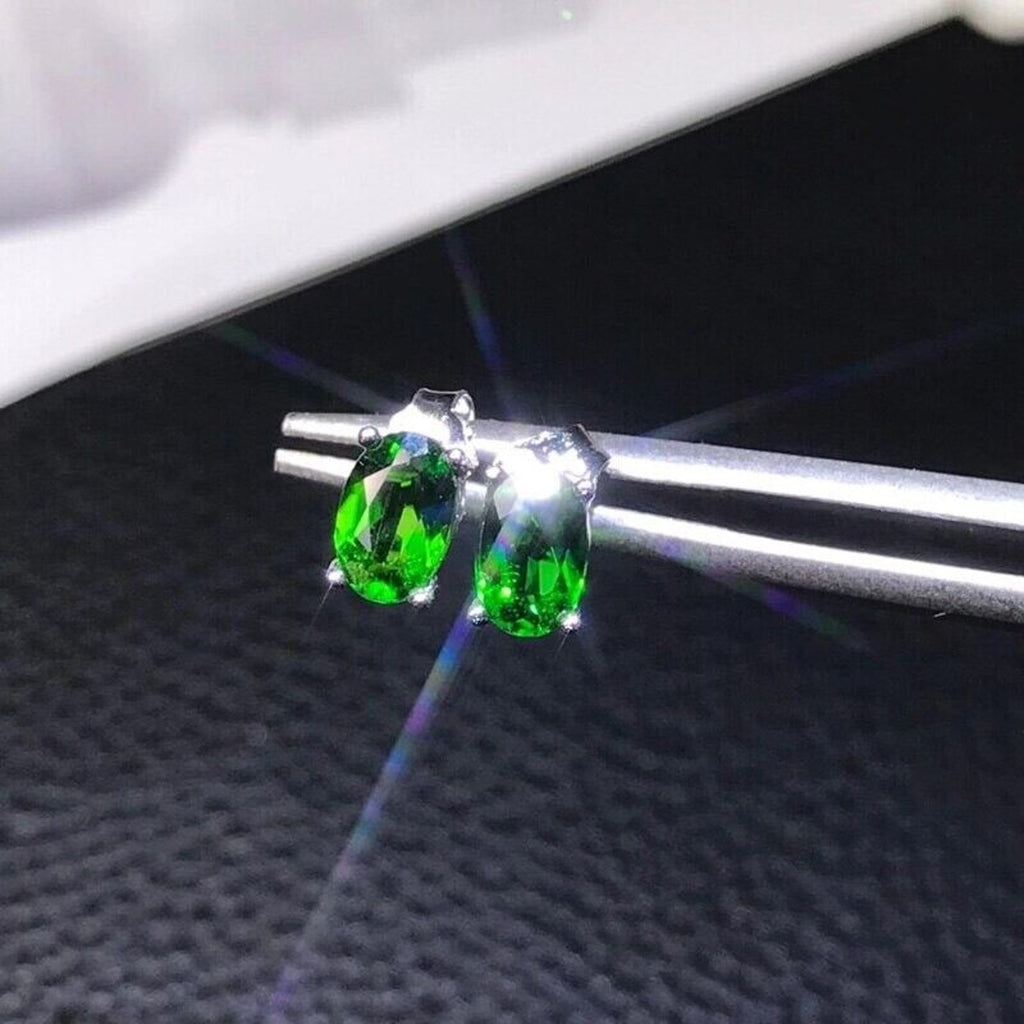 Diopside Stud Earrings, Diopside, Natural Green Chrome Diopside Earrings