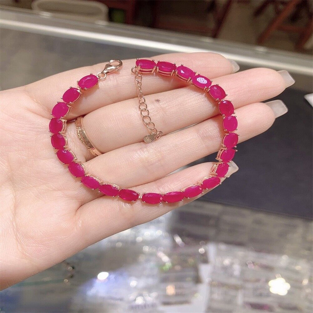 12 Carat Bright Opaque Pink Burma Ruby Bracelet, 925 Sterling Silver Ruby