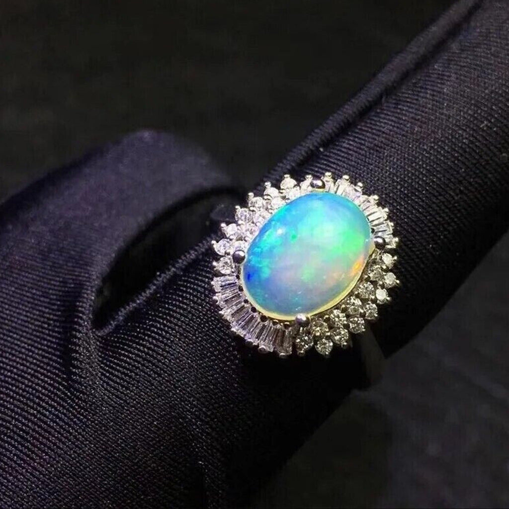 Natural Fire Opal Gemstone Ring 8x10mm 925 Sterling Silver