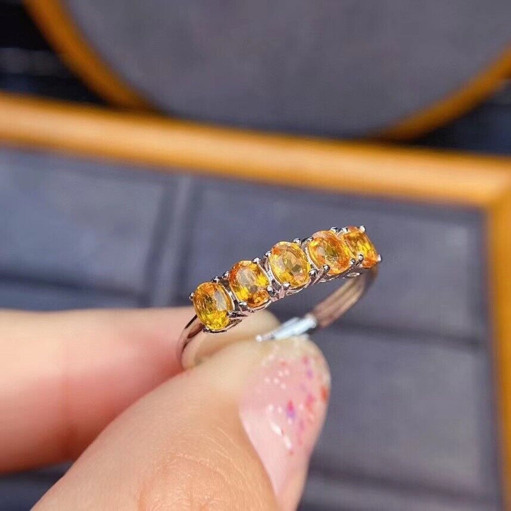 3x4mm Natural Citrine Gemstone Band Ring, Genuine Citrine Ring 925 Sterling