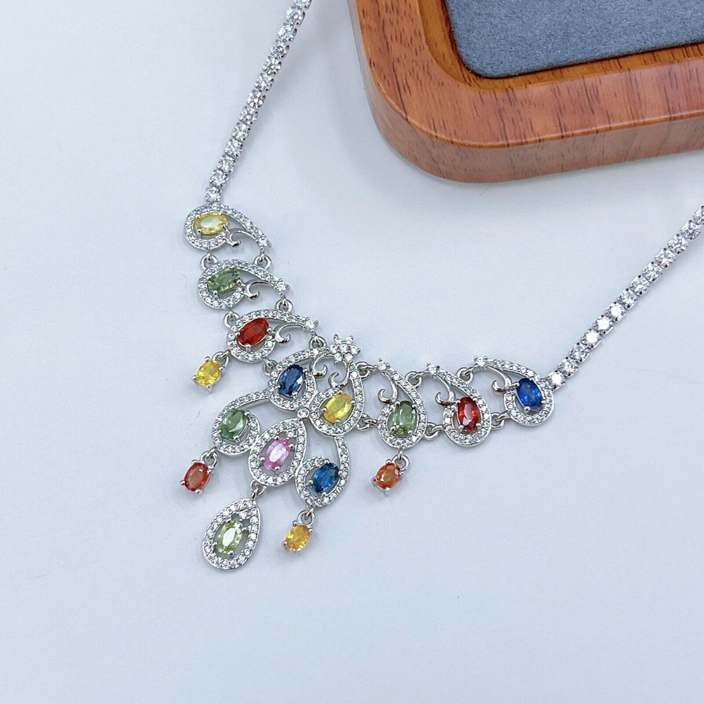 Multicolor Sapphire Necklace in 925 Sterling Silver – Custom Made Gemstone Jewelry