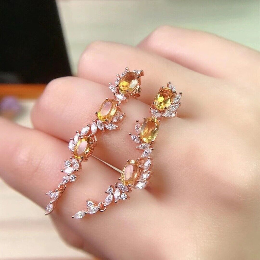 Natural Citrine Gemstone Dangle Earrings, Citrine Stud Earrings
