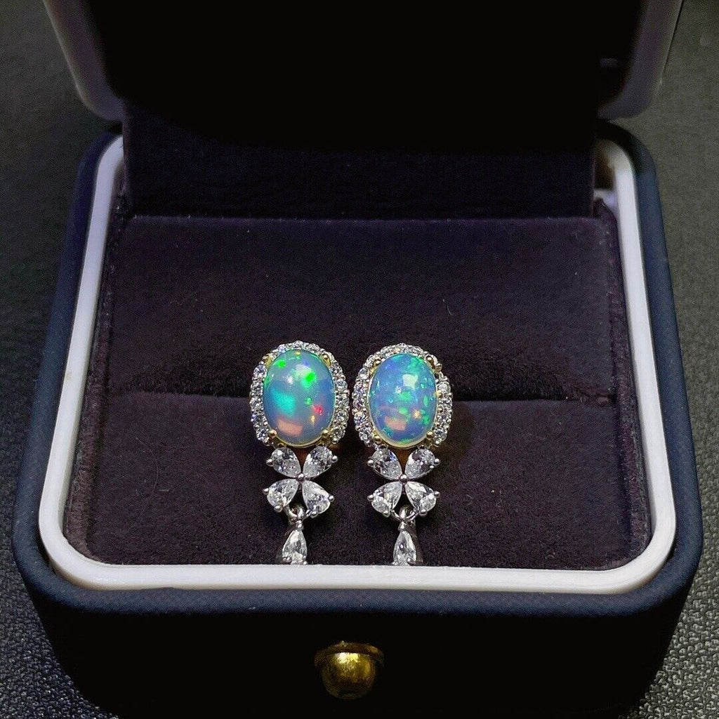 Natural Australian Opal Banquet Earrings 6x8mm