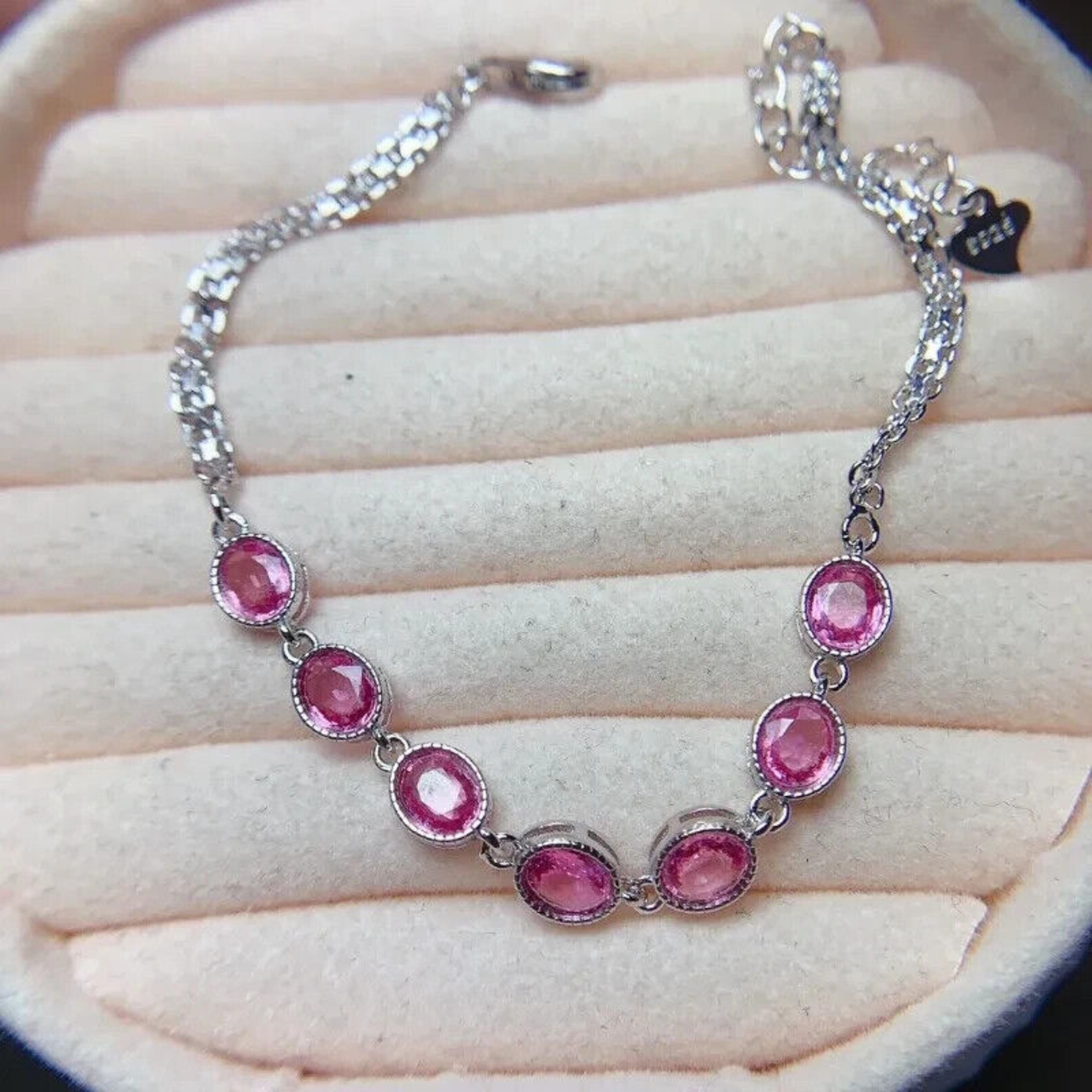 Pink Sapphire Tennis Bracelet, Natural Pink Sapphire Bracelet 4x5mm Sapphire