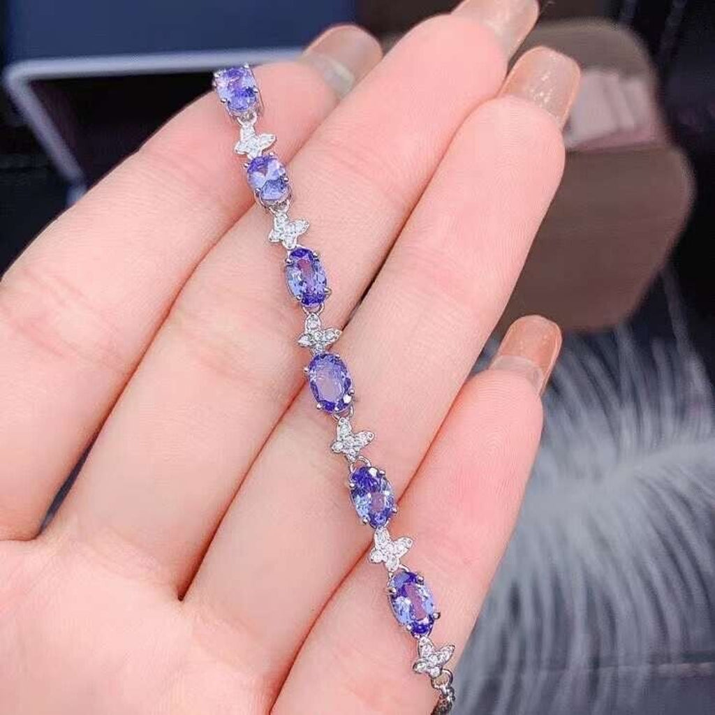 Tanzanite Star Pattern Tennis Bracelet, Natural Tanzanite Gemstone Bracelet