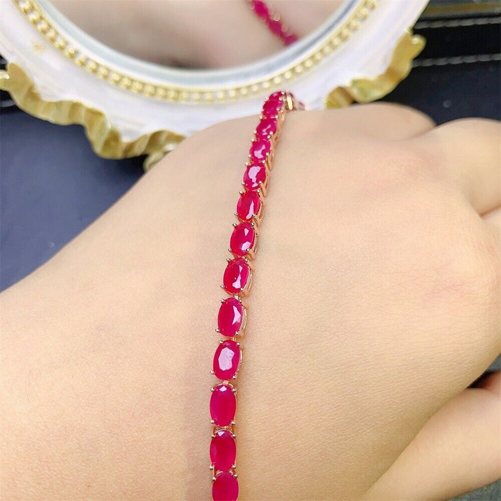 12 Carat Bright Opaque Pink Burma Ruby Bracelet, 925 Sterling Silver Ruby