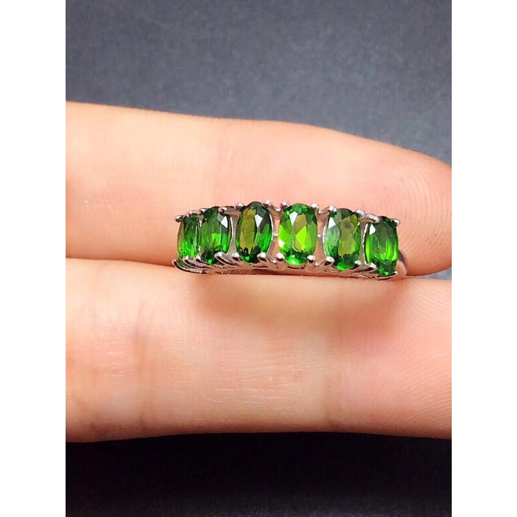 Chrome Diopside Band Ring 3x5mm Natural Chrome Diopside Ring Sterling Silver