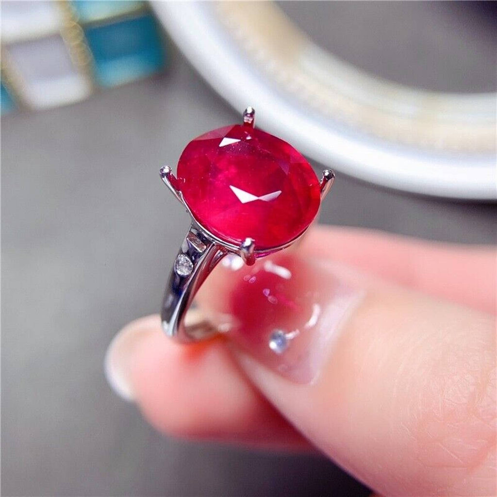 Natural Pigeon Blood Ruby Ring, Pigeon Blood Ruby 925 Sterling Silver Ring
