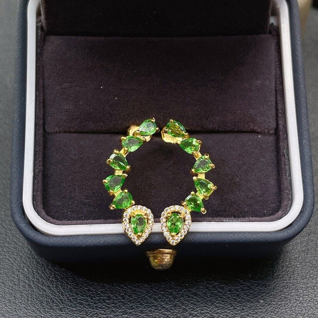 Tsavorite Gemstone Half Circle Earrings, Natural Tsavorite Women's Earrings