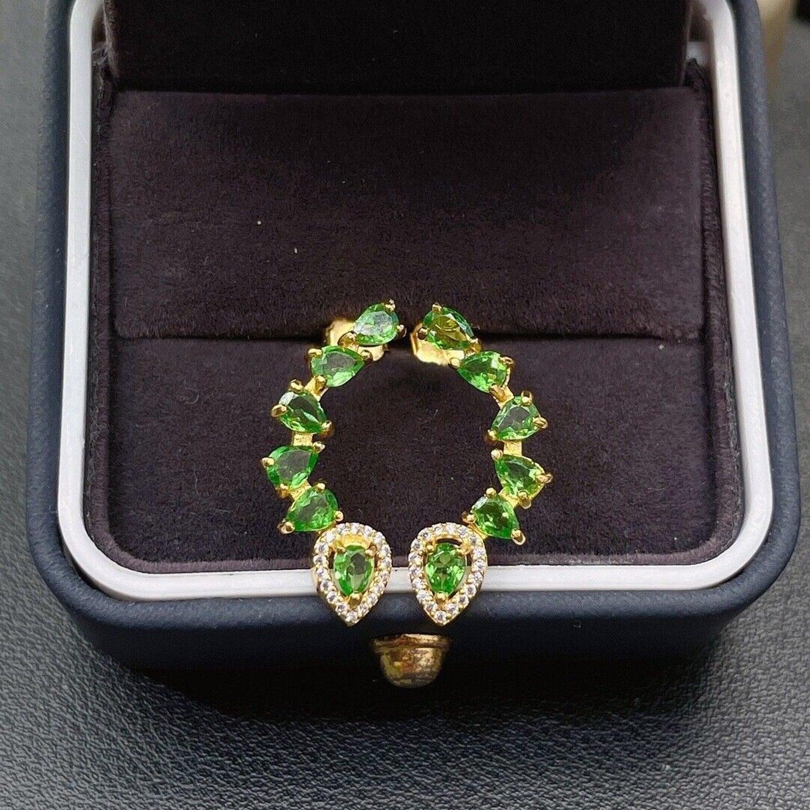 Tsavorite Gemstone Half Circle Earrings, Natural Tsavorite Women's Earrings