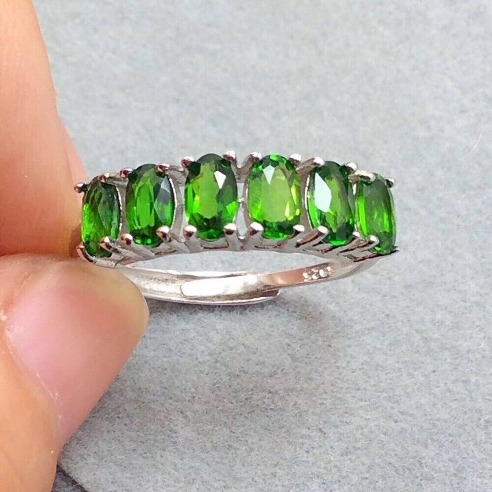 Chrome Diopside Band Ring 3x5mm Natural Chrome Diopside Ring Sterling Silver