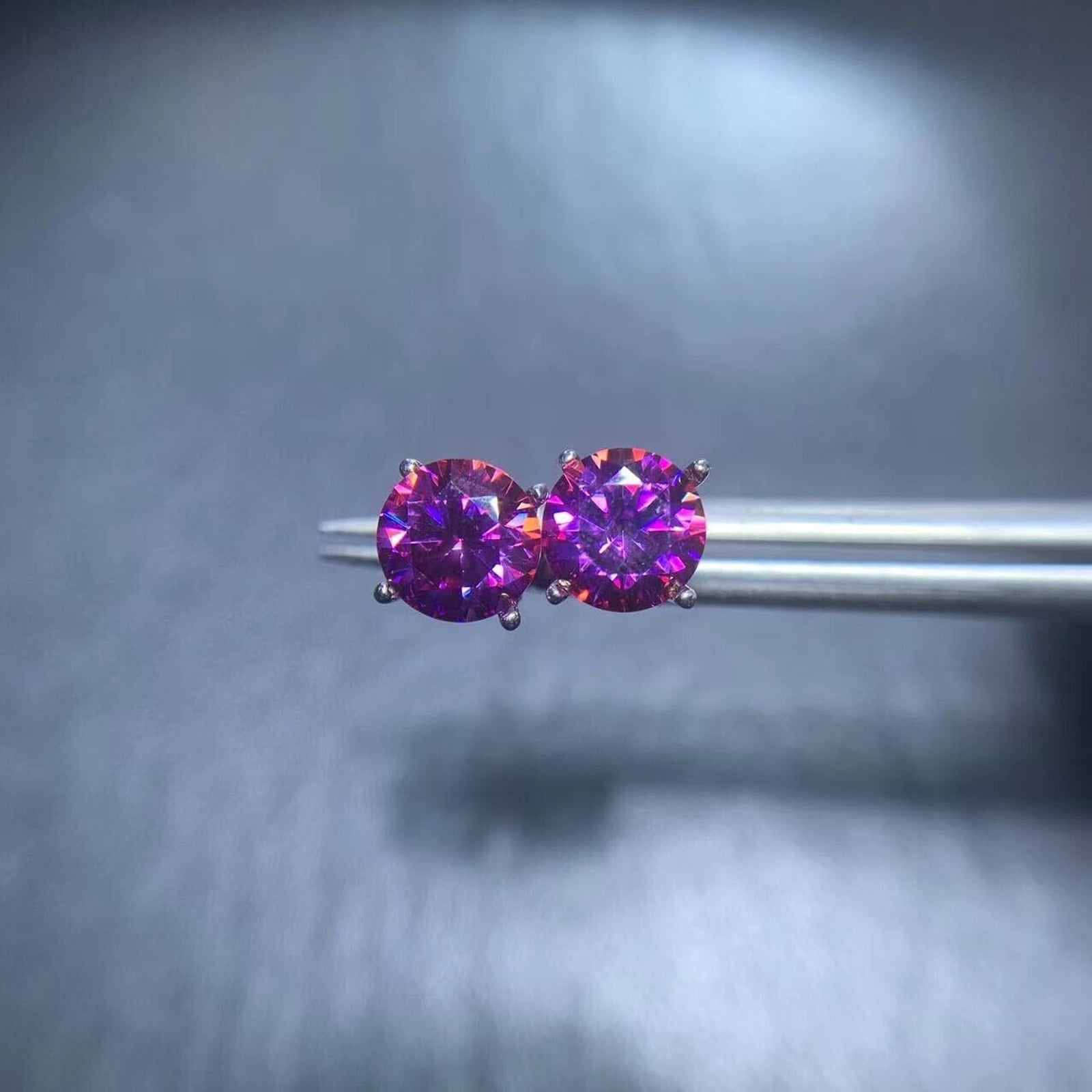 1 Carat Purple Moissanite Earrings, Purple Moissanite Stud Earrings 925 Sterling