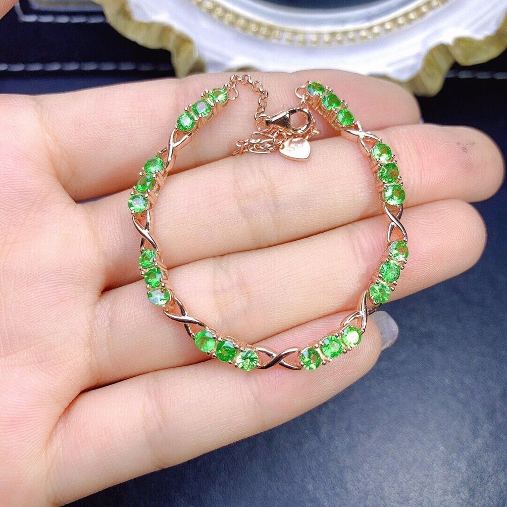 Natural Bright Green Tsavorite Bracelet, Tsavorite Gemstone Bracelet Platinum