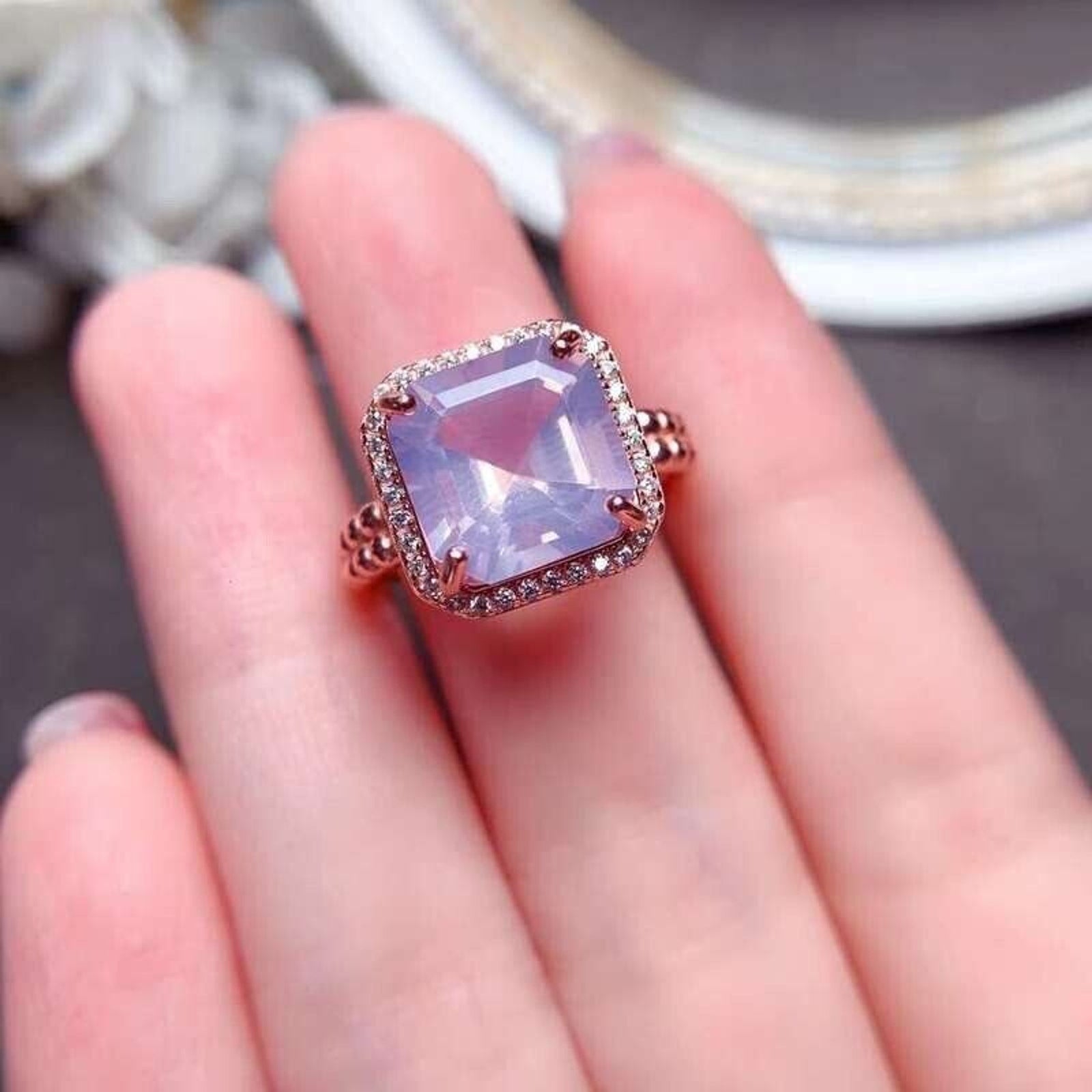 10x10mm Light Purple Amethyst Ring, Natural Light Purple Amethyst Ring Sterling