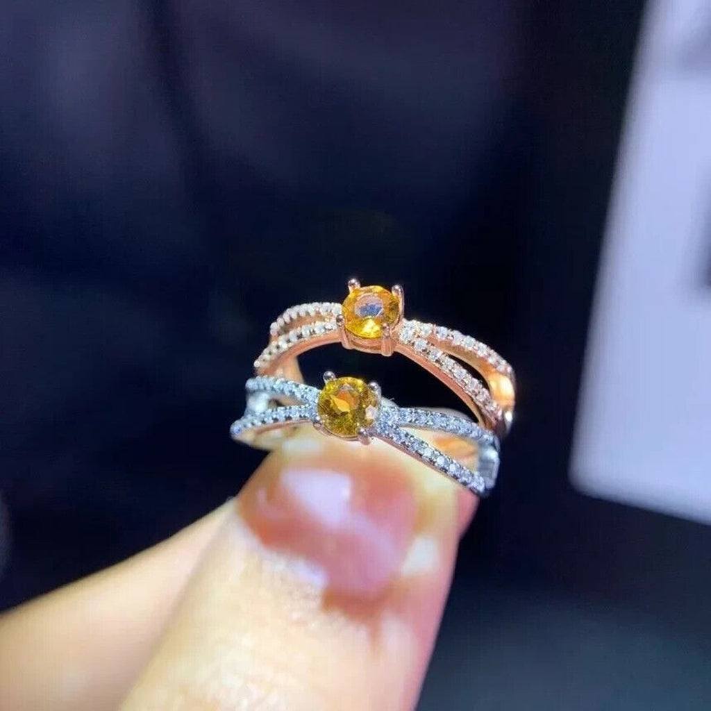 Natural Citrine Gemstone Ring, Genuine Citrine Ring 925 Sterling Silver, Citrine