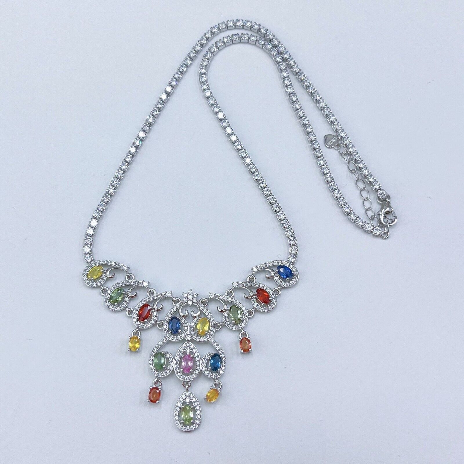 Multicolor Sapphire Necklace in 925 Sterling Silver – Custom Made Gemstone Jewelry
