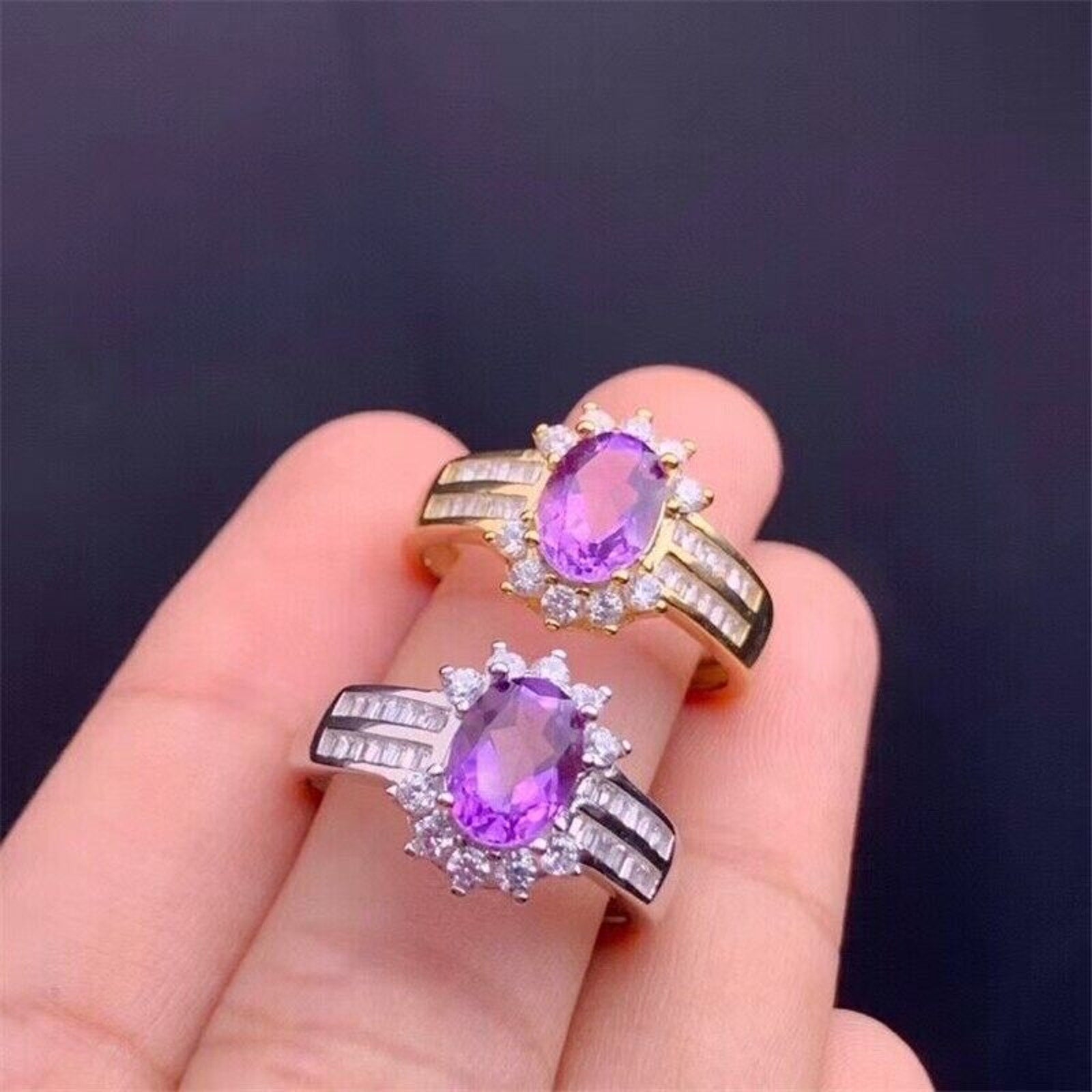 6x8mm Oval Cut Purple Amethyst Ring, Genuine Amethyst Sterling Silver Ring