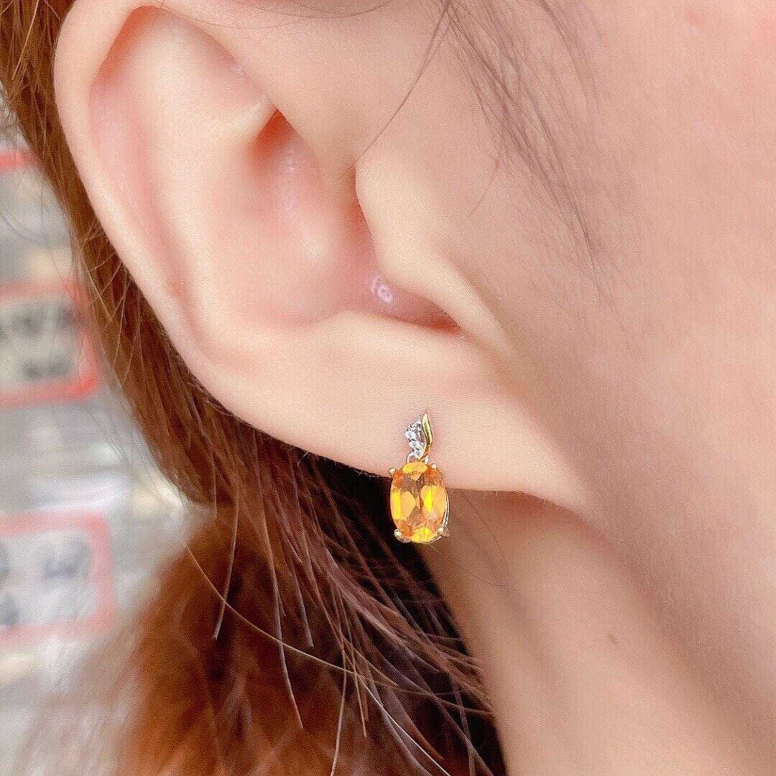 5x7mm Natural Citrine Earrings, Genuine Citrine Gemstone Earrings 925 Sterling