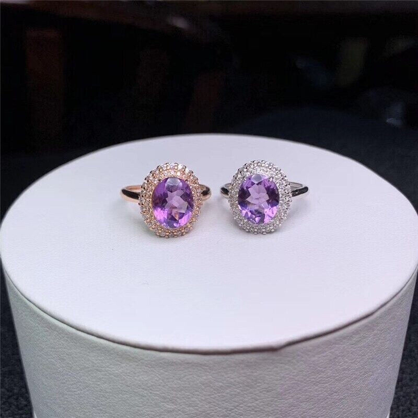 8x10mm Oval Cut Natural Amethyst Ring, Platinum Plated Sterling Silver Amethyst