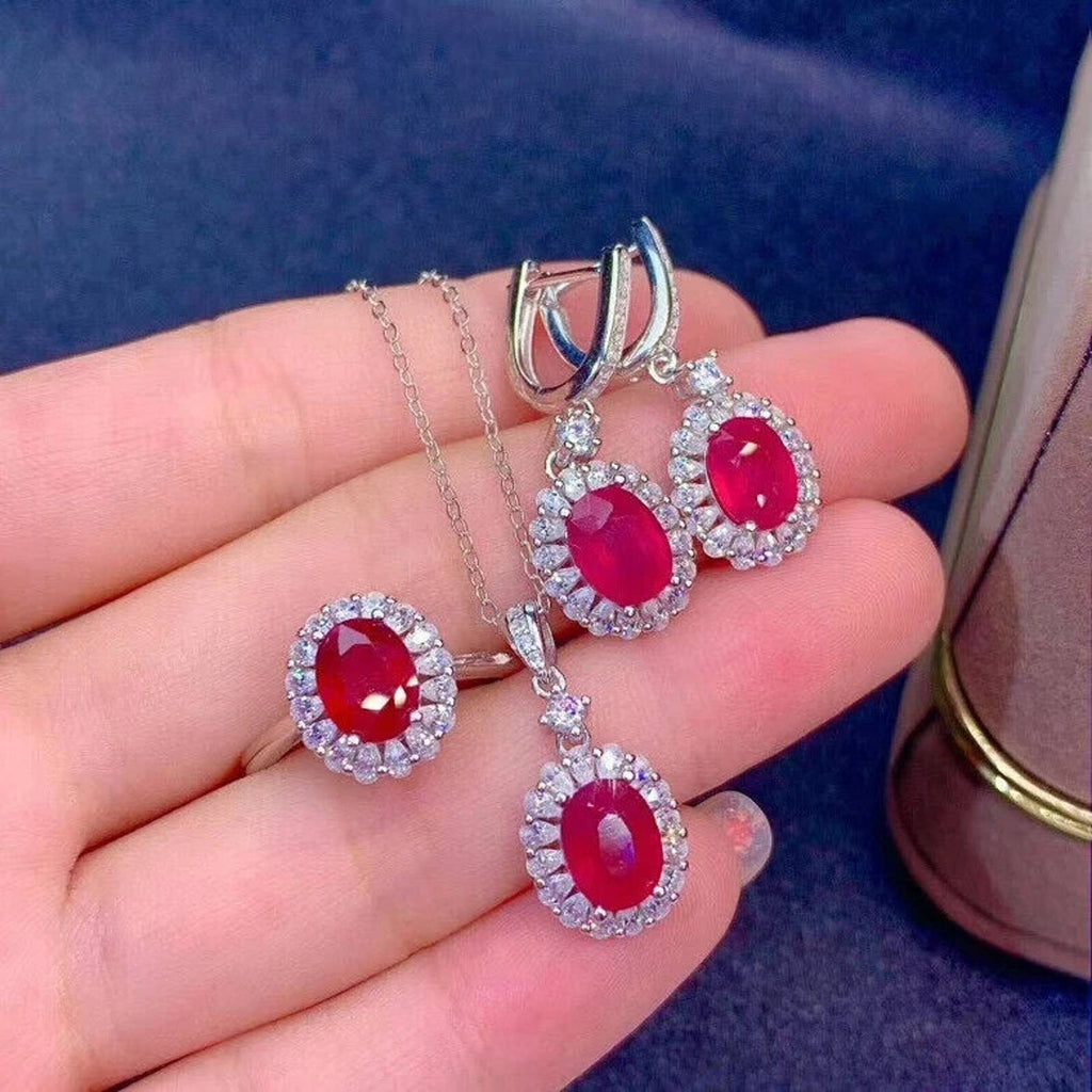 Natural Ruby Jewelry Set, Women's Ruby Pendant and Ring, Ruby Ring and Pendant