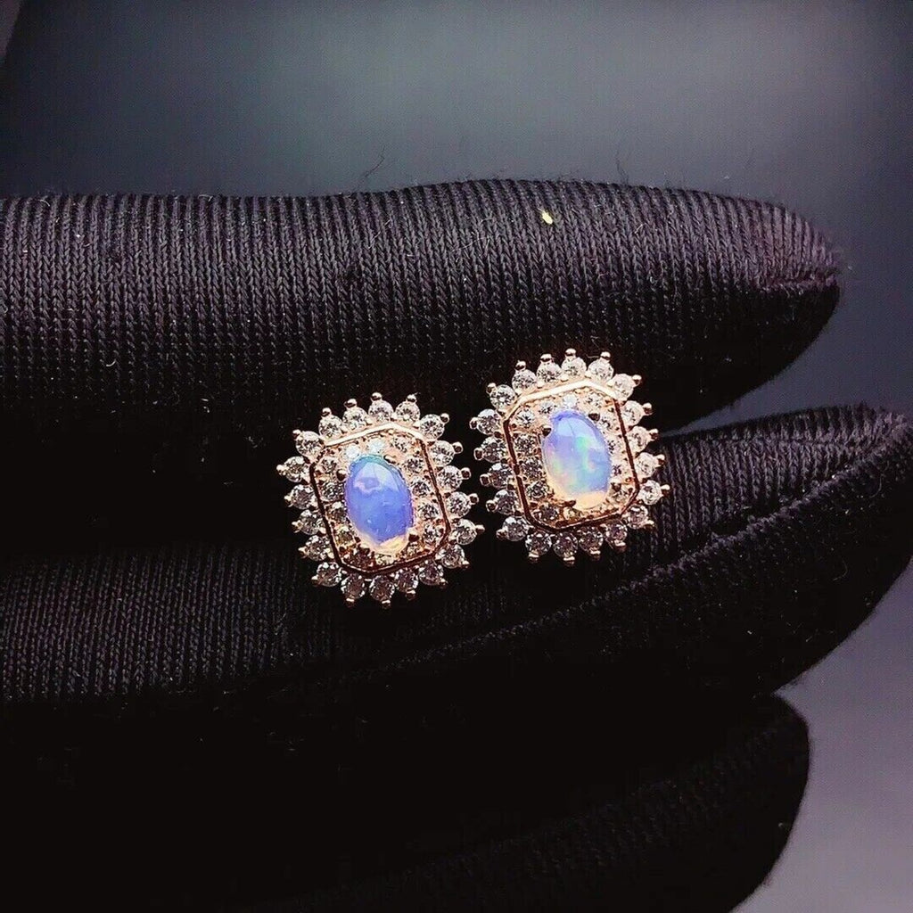 Stud Earrings Opal, Opal Gemstone Silver, Natural Opal Earrings 925 Sterling