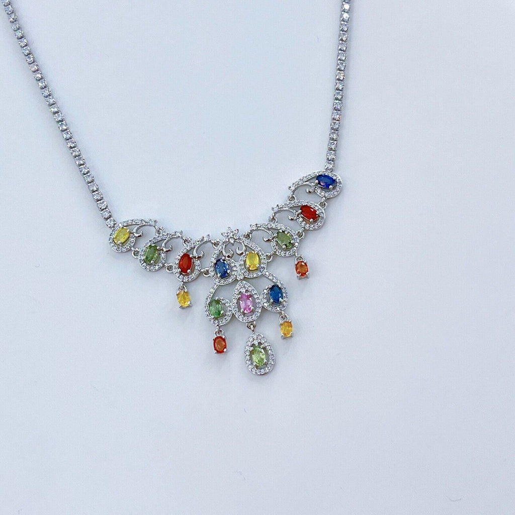 Multicolor Sapphire Necklace in 925 Sterling Silver – Custom Made Gemstone Jewelry