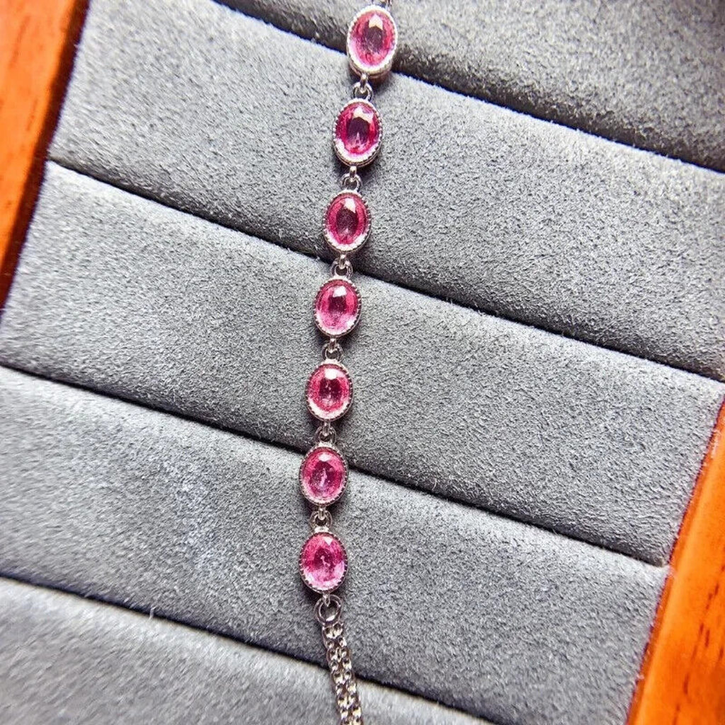 Pink Sapphire Tennis Bracelet, Natural Pink Sapphire Bracelet 4x5mm Sapphire