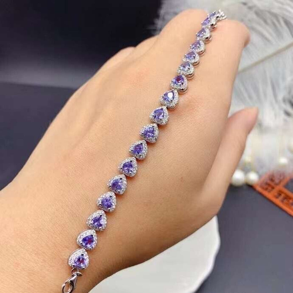 Purple Tanzanite Heart Tennis Bracelet – 925 Sterling Silver