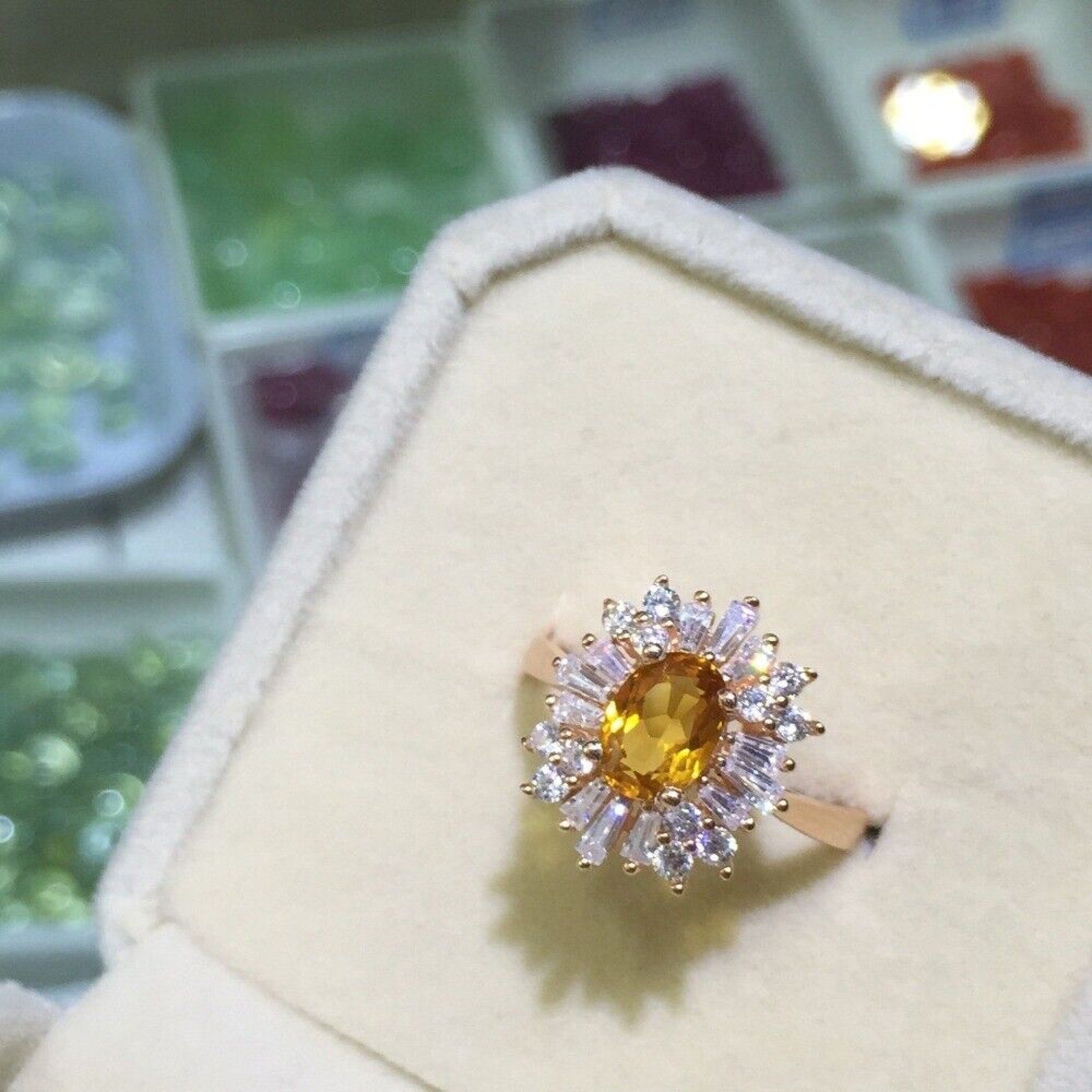 Natural Citrine Ring, Citrine Success Stone Ring 5x7mm