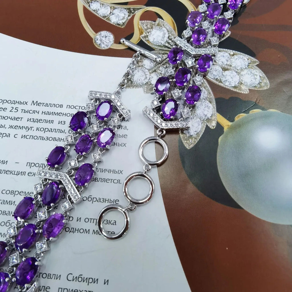 Multilayer Amethyst Statement Bracelet, Women's Amethyst Gemstone Bracelet