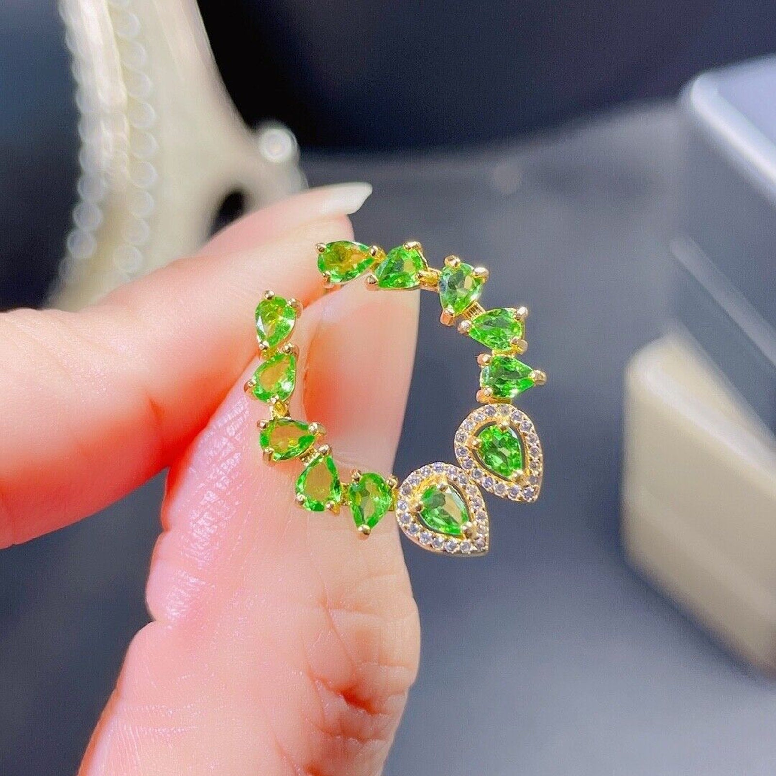 Tsavorite Gemstone Half Circle Earrings, Natural Tsavorite Women's Earrings