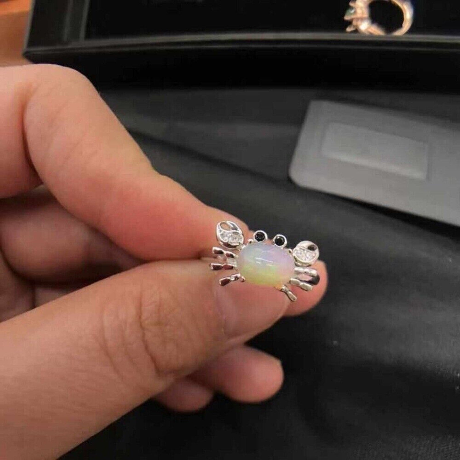 White Opal Crab Ring, Opal Ring, Natural Opal Ring, Opal Sterling Silver Ring