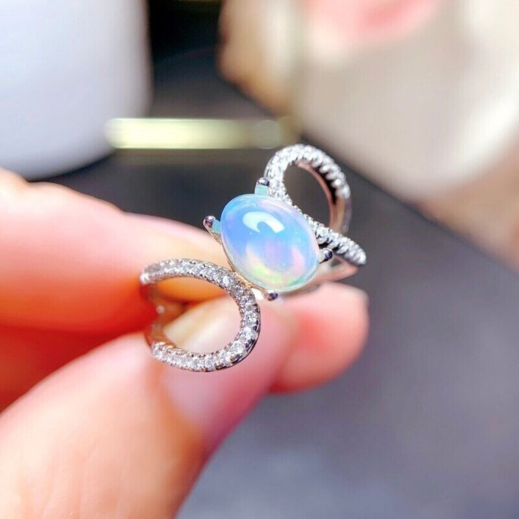 Australian Opal Statement Ring 6x8mm 925 Sterling Sterling Silver