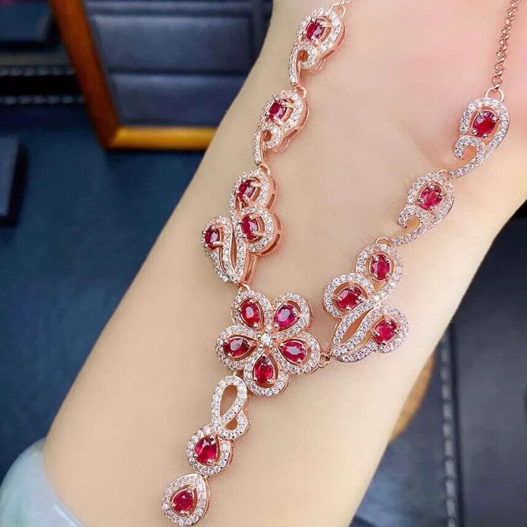 Ruby Necklace, Natural Ruby Statement Necklace 925 Sterling Silver, Genuine Ruby