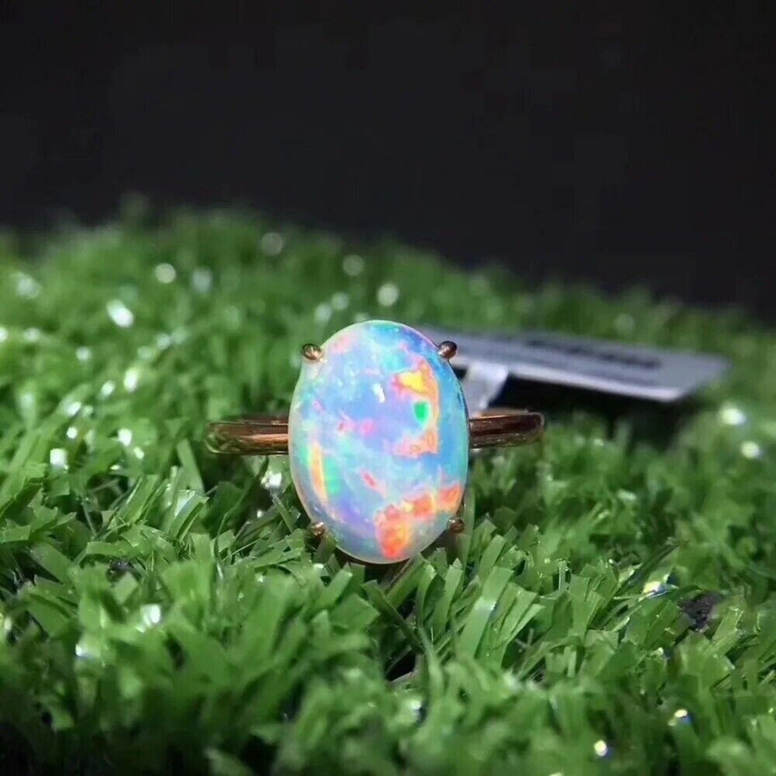 White Fire Opal, White Opal Ring, Gemstone Jewelry Ring, Womens Fire Opal 7x9mm