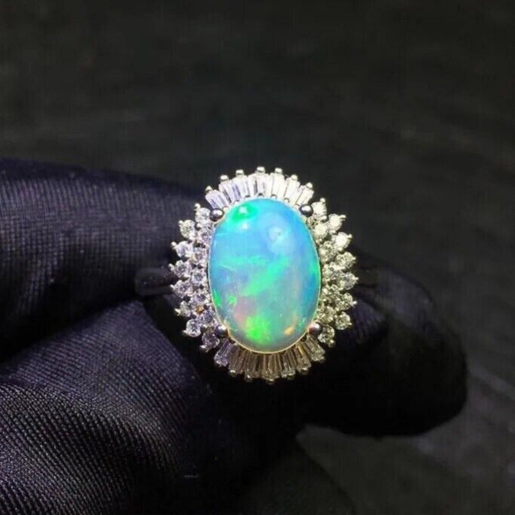 Natural Fire Opal Gemstone Ring 8x10mm 925 Sterling Silver