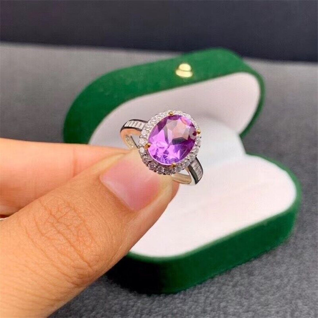 Natural Amethyst Pendant and Ring Jewelry Set, Oval Cut Ring and Pendant Set