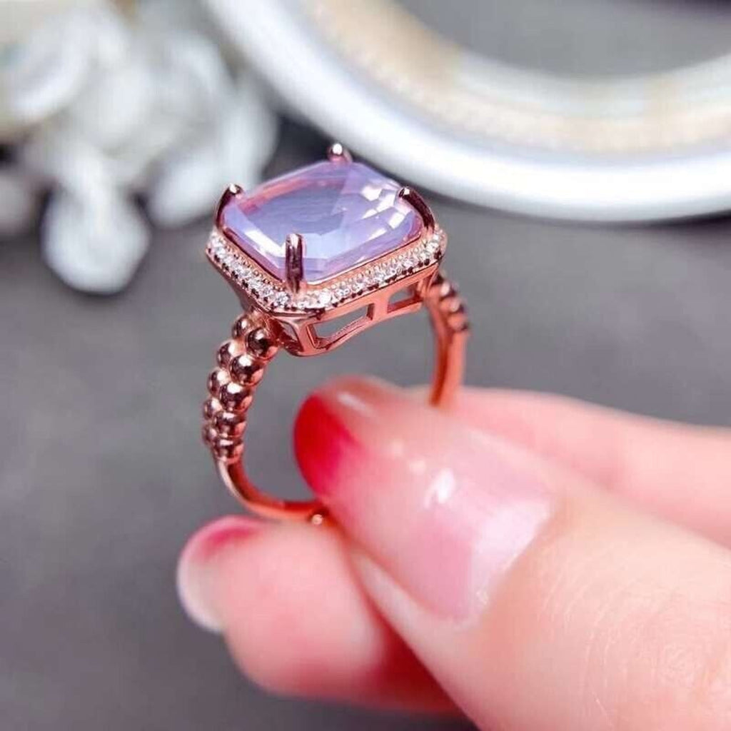 10x10mm Light Purple Amethyst Ring, Natural Light Purple Amethyst Ring Sterling