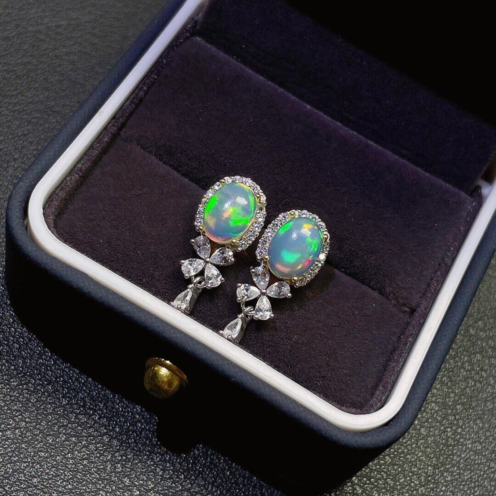 Natural Australian Opal Banquet Earrings 6x8mm