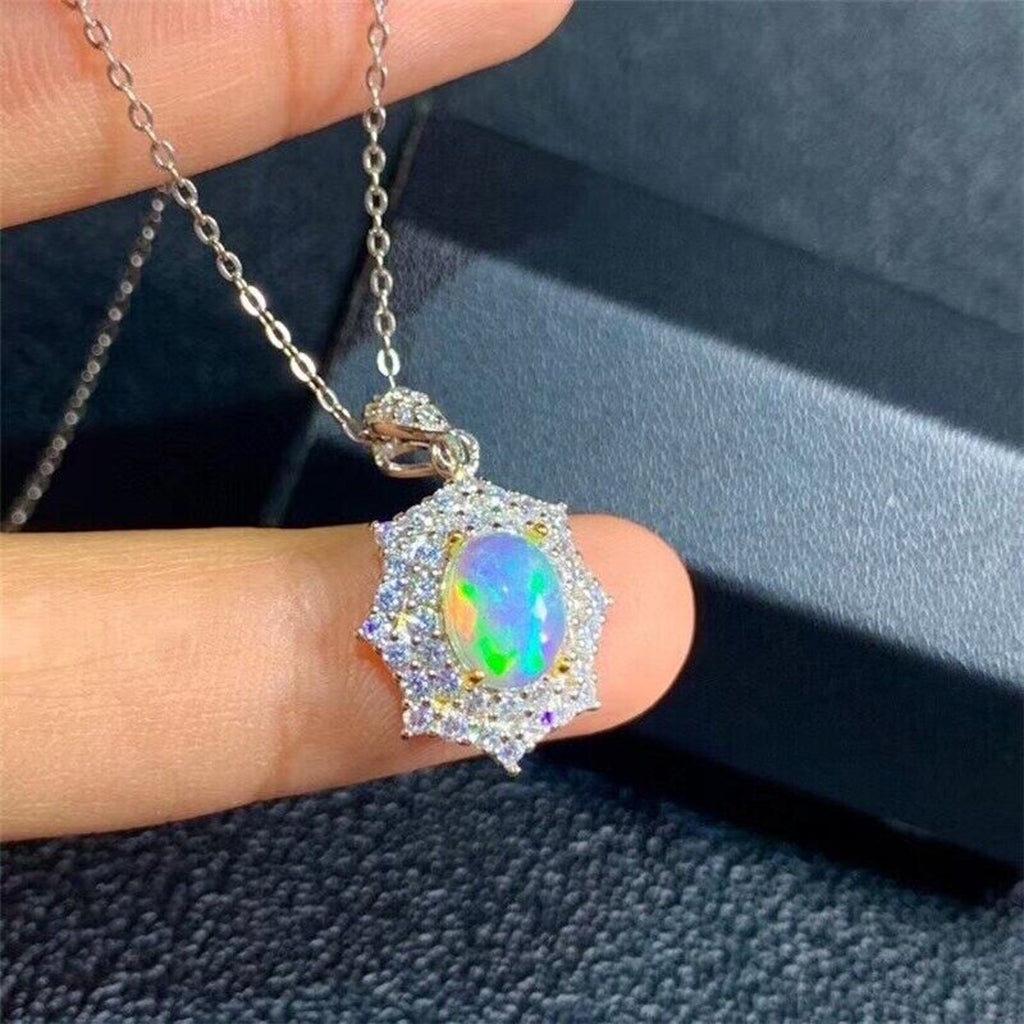 Australian Opal Jewelry Set, Opal Pendant, Opal Ring, and Opal Earring Set 6x8mm