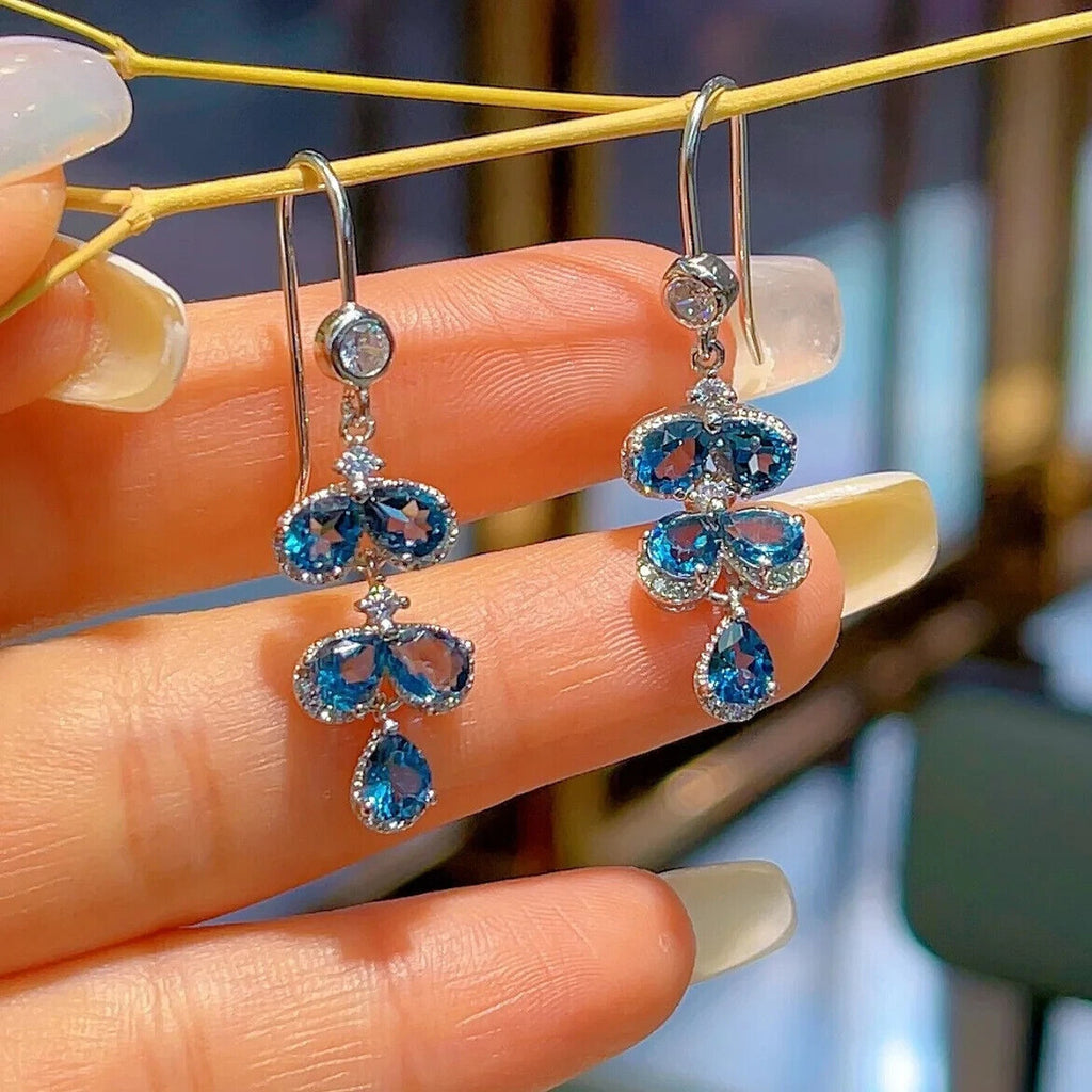 London Blue Topaz Dangle Earrings Platinum Plated, Women's London Blue Topaz Jewelry, London Blue Topaz Earrings, Women's London Blue Topaz Earrings, London Blue Topaz Jewelry, Natural London Blue Topaz Gemstone Jewelry, Women's London Blue Topaz Earrings, London Blue Topaz, London Blue Topaz Earrings, London Blue Topaz Earrings, Women's London Blue Topaz Jewelry, Sterling Silver London Blue Topaz Jewelry, December Birthstone London Blue Topaz