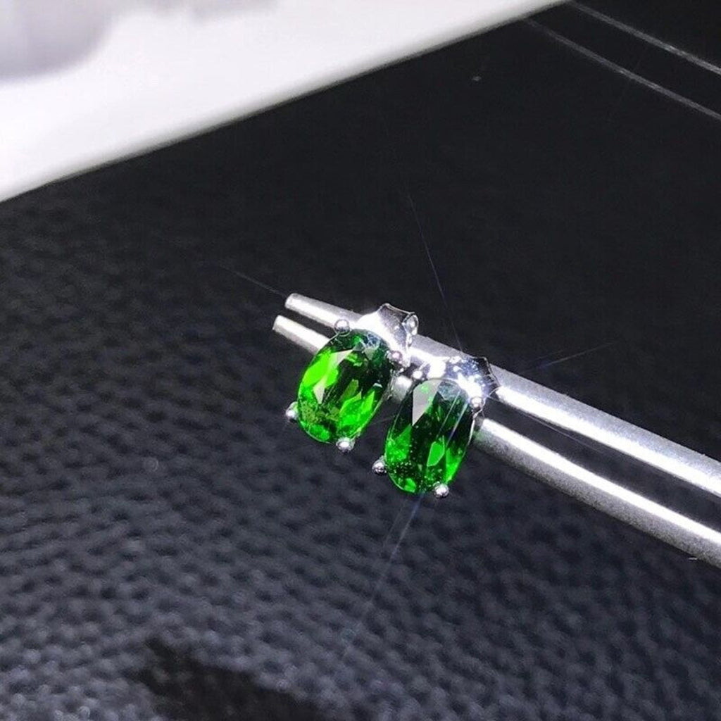 Diopside Stud Earrings, Diopside, Natural Green Chrome Diopside Earrings