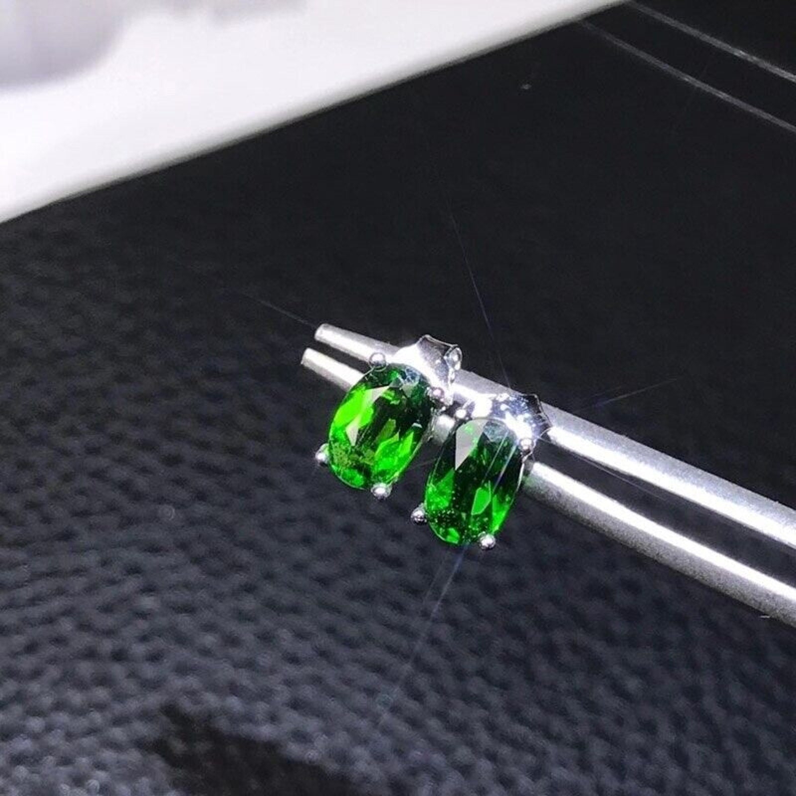 Diopside Stud Earrings, Diopside, Natural Green Chrome Diopside Earrings
