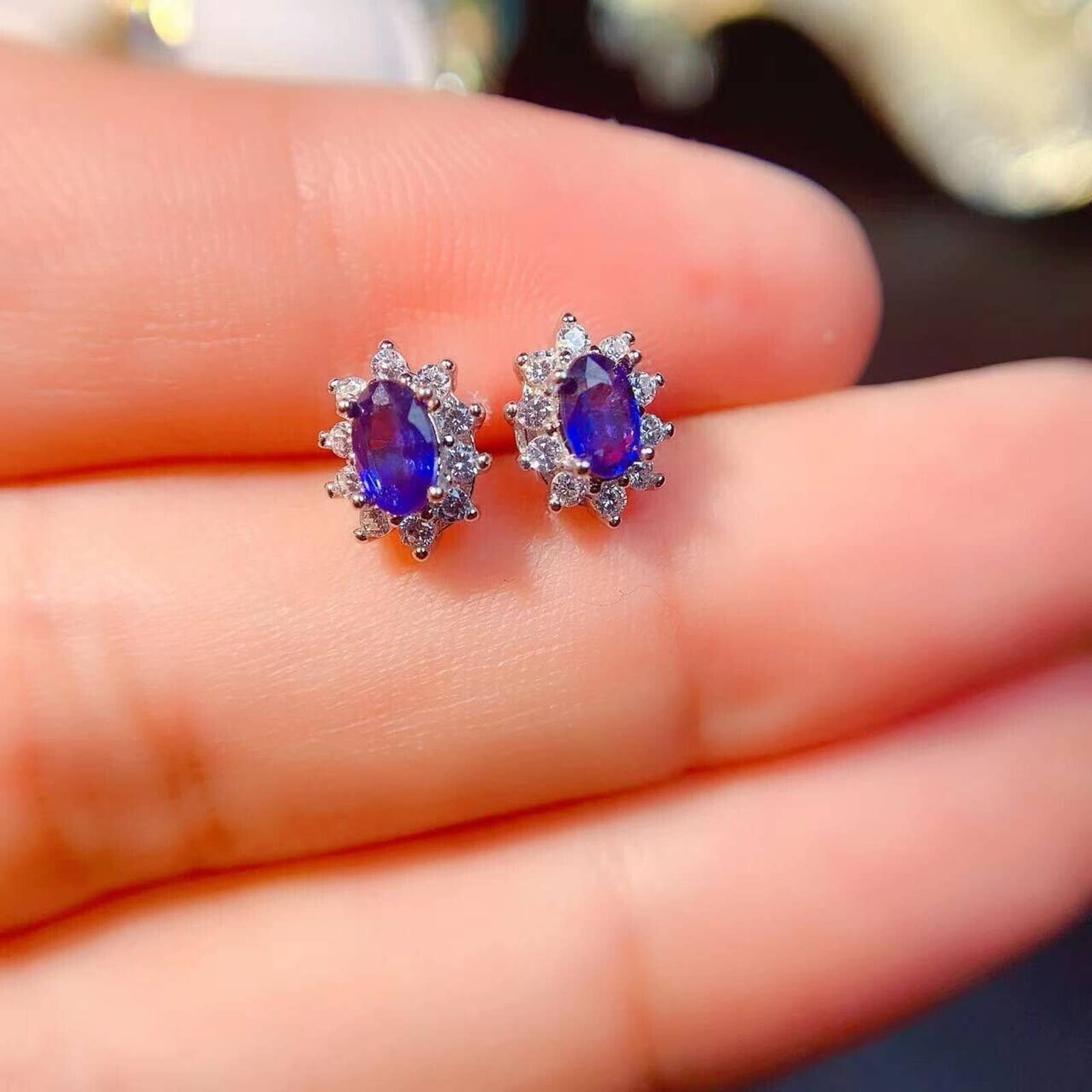 Bright Blue Sapphire Stud Earrings, Gemstone Jewelry, Sapphire Studs