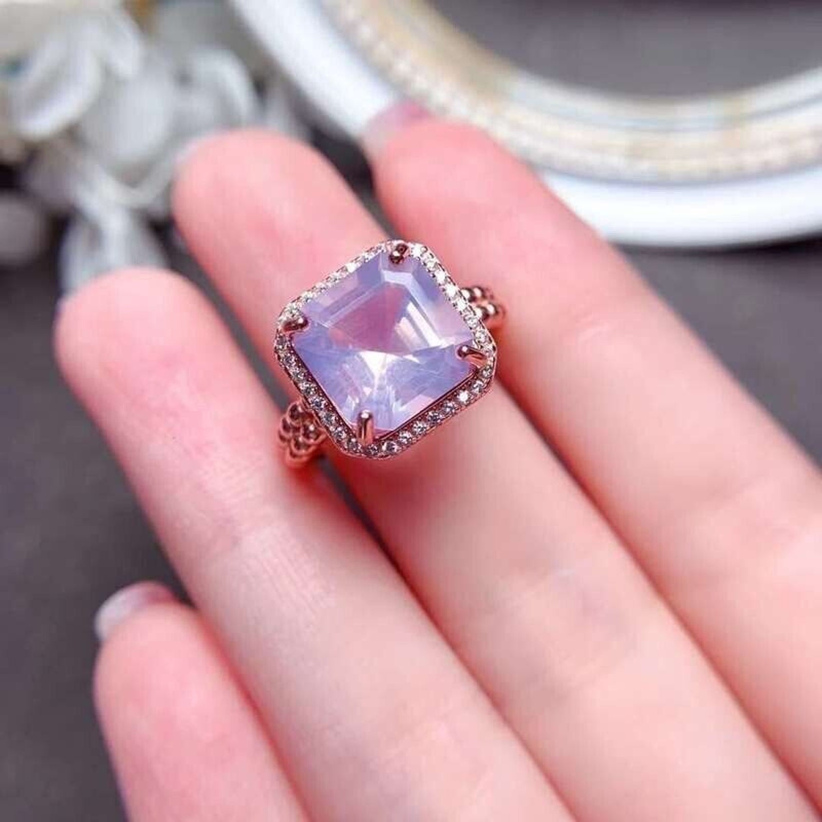 10x10mm Light Purple Amethyst Ring, Natural Light Purple Amethyst Ring Sterling
