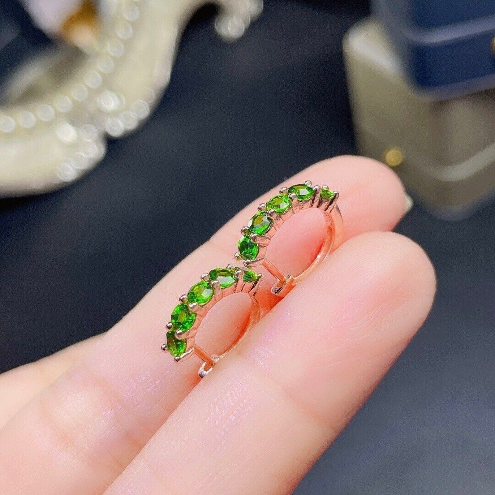 3x3mm Natural Chrome Diopside Hoop Earrings, Natural Chrome Diopside Earrings