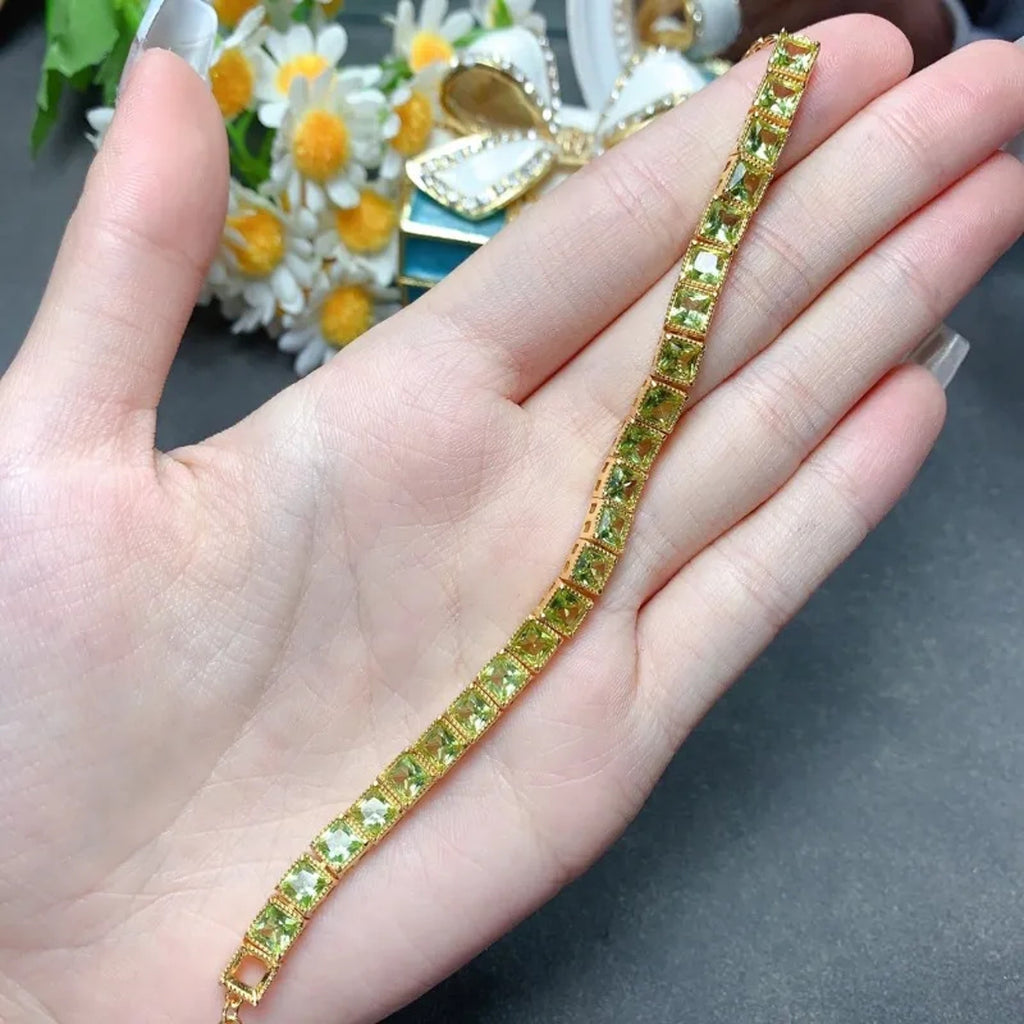 August Birthstone Peridot Bracelet, Square Cut Peridot Tennis Bracelet