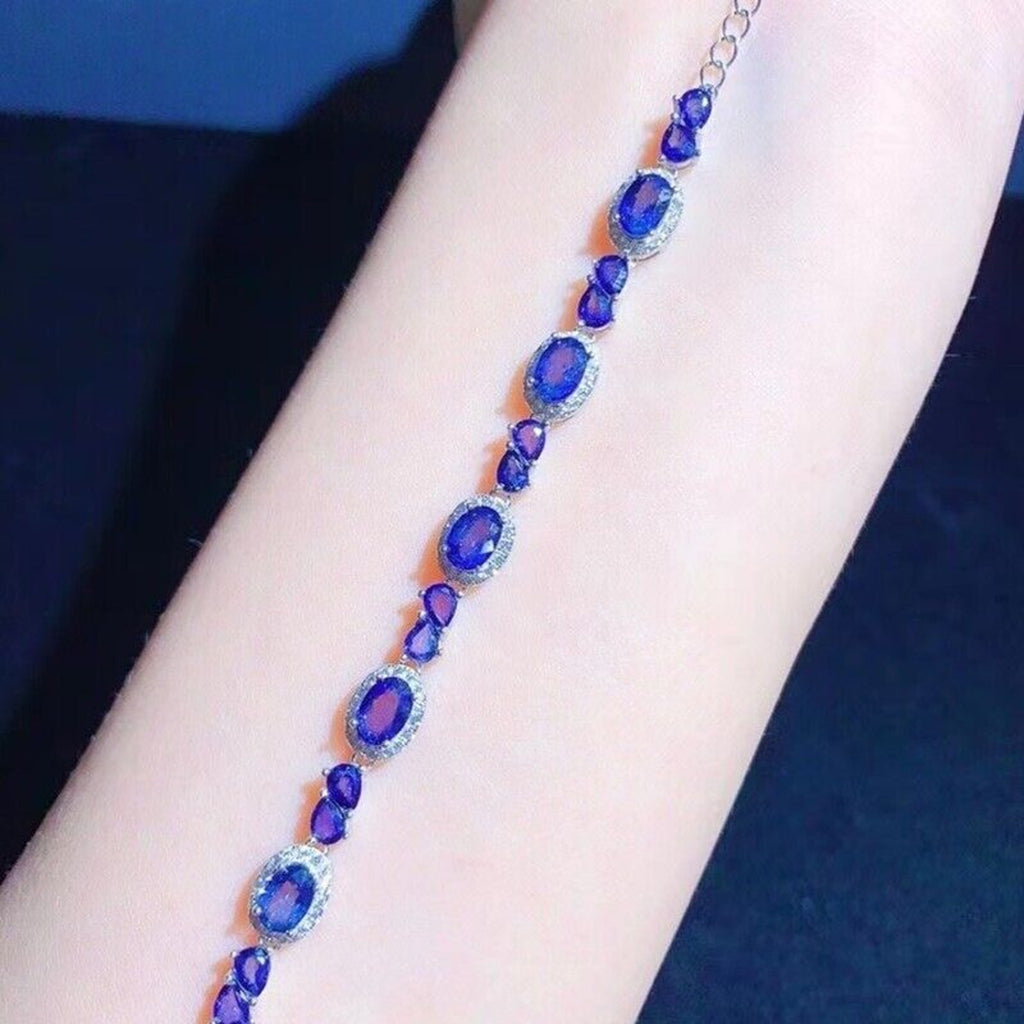 Bright Blue Sapphire Tennis Bracelet in 925 Sterling Silver – Custom Made