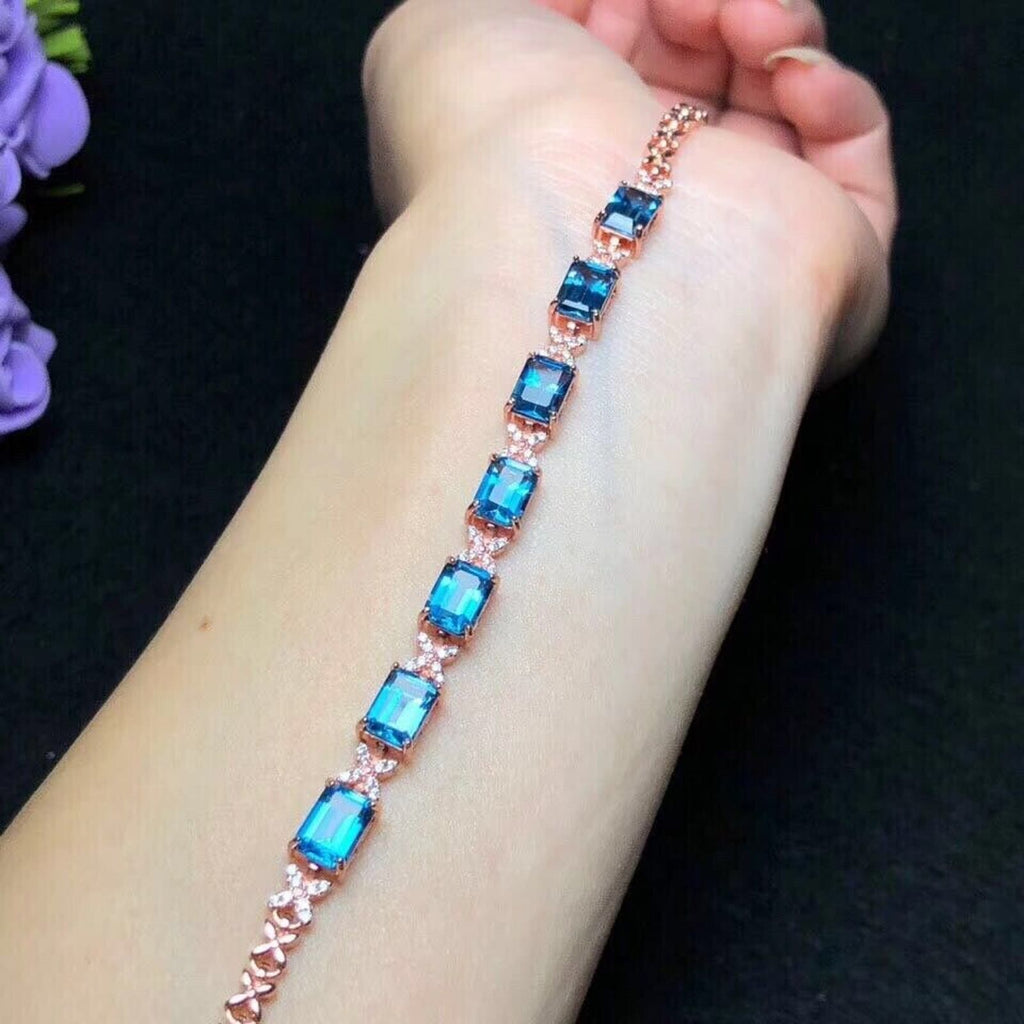 London Blue Topaz Emerald Cut Tennis Bracelet 5x7mm